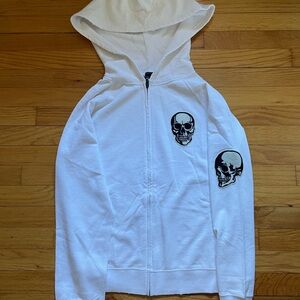 Number Nine White Zip Up Hoodie with Skull